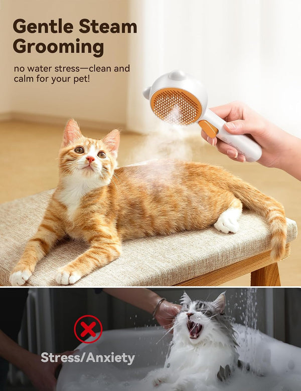 Pet Steam Brush for Dogs & Cats, Brushes for Indoor Cats with Release Button, Undercoat Removal Grooming Brush, Dual Spray USB Rechargeable, Dog Brush for Shedding for All Long- and Short-Haired Pets2