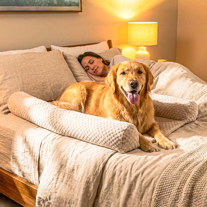 Denmate - the Only On-Bed Dog-Bed That Goes on Your Masterbed for Dogs That Love to Sleep with You. Helps Stabilize Nighttime Movement so You and Your Dog Sleep Better Together. Machine Washable.1