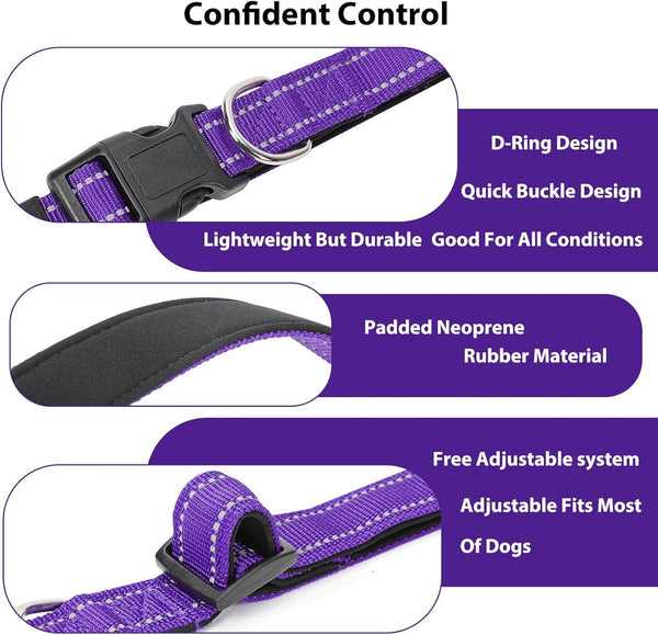Reflective Dog Collar Padded with Soft Neoprene Breathable Quick Release Basic Dog Collars for Medium Dogs Purple Girl4