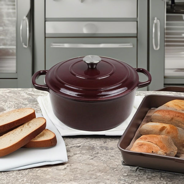 Cast Iron Enameled Pot/Casserole/Duch Oven 9 Qt. with Cover, Merlot5