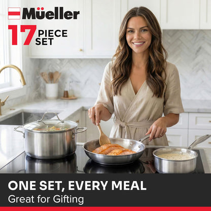 17-Piece Stainless Steel Pots and Pans Set, Tri-Ply Ultra-Clad Pro | Cookware Set, Induction Ready, Oven Safe, Even-Heat Aluminum Core, Includes Skillets, Saucepans, Dutch Oven, Stockpot9
