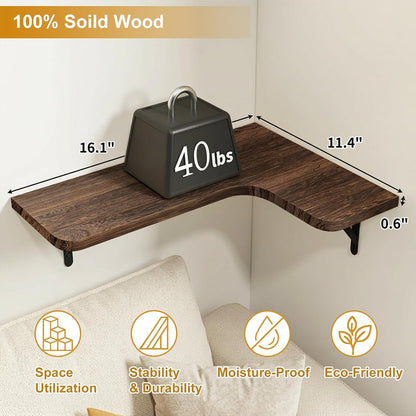 Conner Floating Shelves for Wall Decor, Dark Carbonized Black 5Pcs | Solid Wood Shelf with Metal Brackets, Holds 40 Lbs. Optimizes Corner Storage. Fits Bathroom, Kitchen, Bedroom & Living Room.3