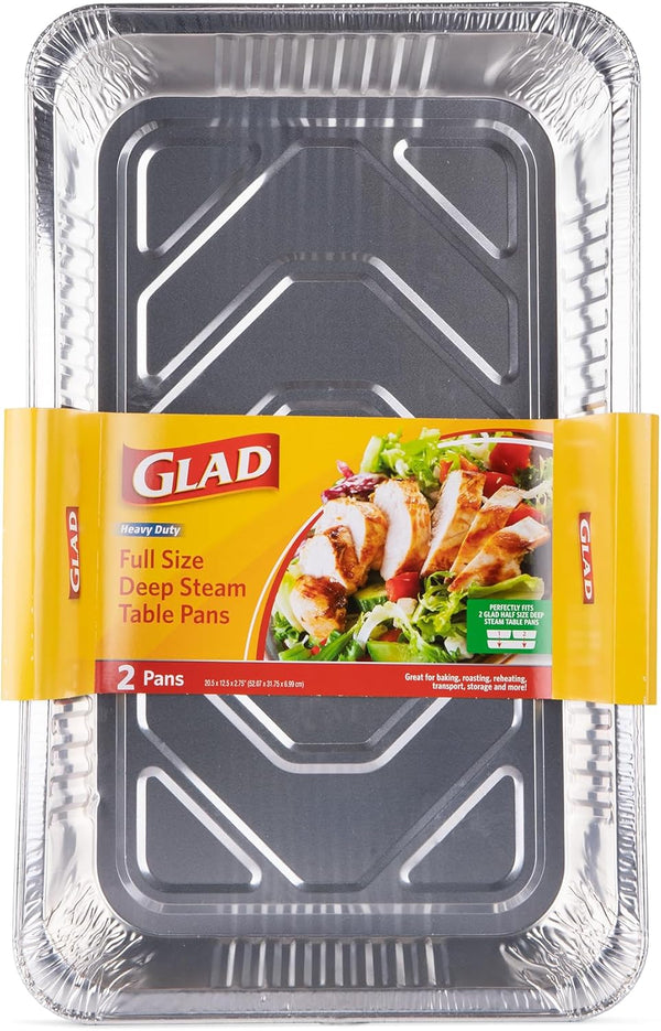 Disposable Full Size Aluminum Steam Pans, Deep Heavy Duty Foil Pans for Steaming, Baking, Roasting, Catering & Oven Reheating, Fits 2 Half Pans, 20.5 X 12.5 X 2.75 Inch, 2 Count2