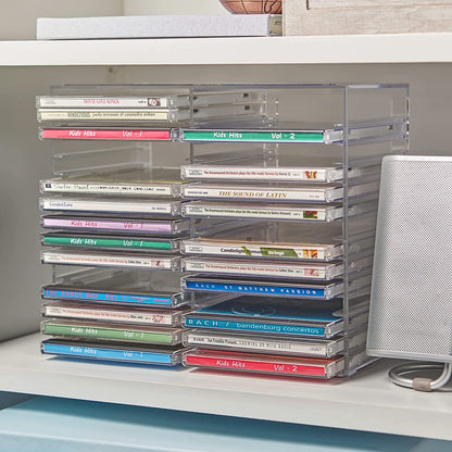 Stackable Clear Plastic CD Organizer with Rubber Feet | Rectangular Jewel Cases Holder Perfect for Theatre Room | Holds up to 30 CD Cases | Made in USA6