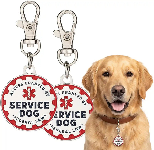 Industrial Puppy Service Dog Tag, 2 Pack: Metal Pet ID Tags for Service Animals, Emotional Support Dogs and Therapy Dogs, 1.25 Inch Diameter, Double Sided, Navy Lettering and Red Enamel Trim2