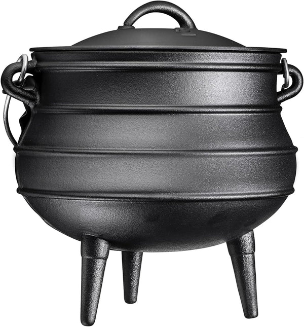 12 Quart Cast Iron Dutch Oven Cauldron Pot - Camping Cookware with Lid - Pre-Seasoned Heavy-Duty Potjie for Stews, Soups, Braising, and Frying over Fire Pit Grill or Camp Stove - Black1