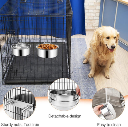 Dog Crate Water and Food Bowl, Shineme Stainless Steel Dogs Bowls Hanging 2 Pack for Cage Crate Kennel, Spill Proof Dog Bowl for Medium and Small Sized Dogs Cats Pets (6.3 * 2.6” & 5.5 * 2.4”)5