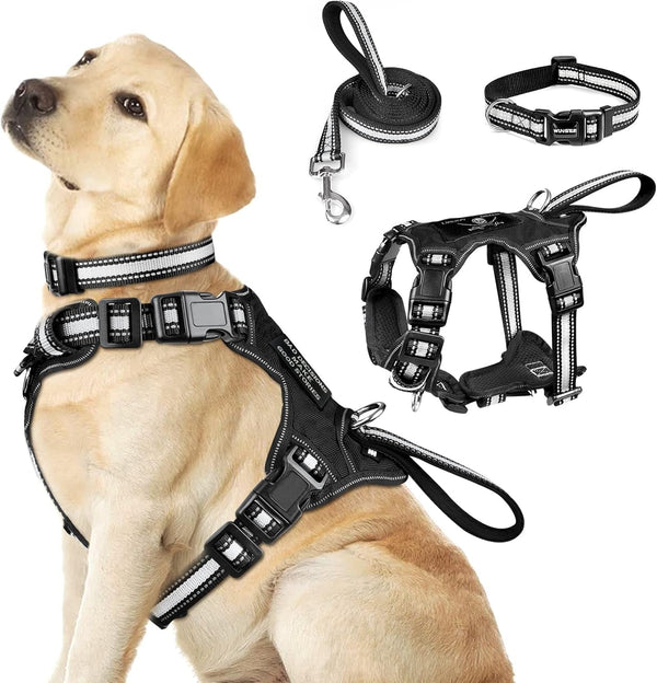 WINSEE Pet Harness Collar and Leash Set, All-In-One Reflective Dog Harness No Pull with Adjustable Buckles for Puppies, Small, Medium, Large, and Extra-Large Dogs (Large, Pink)23