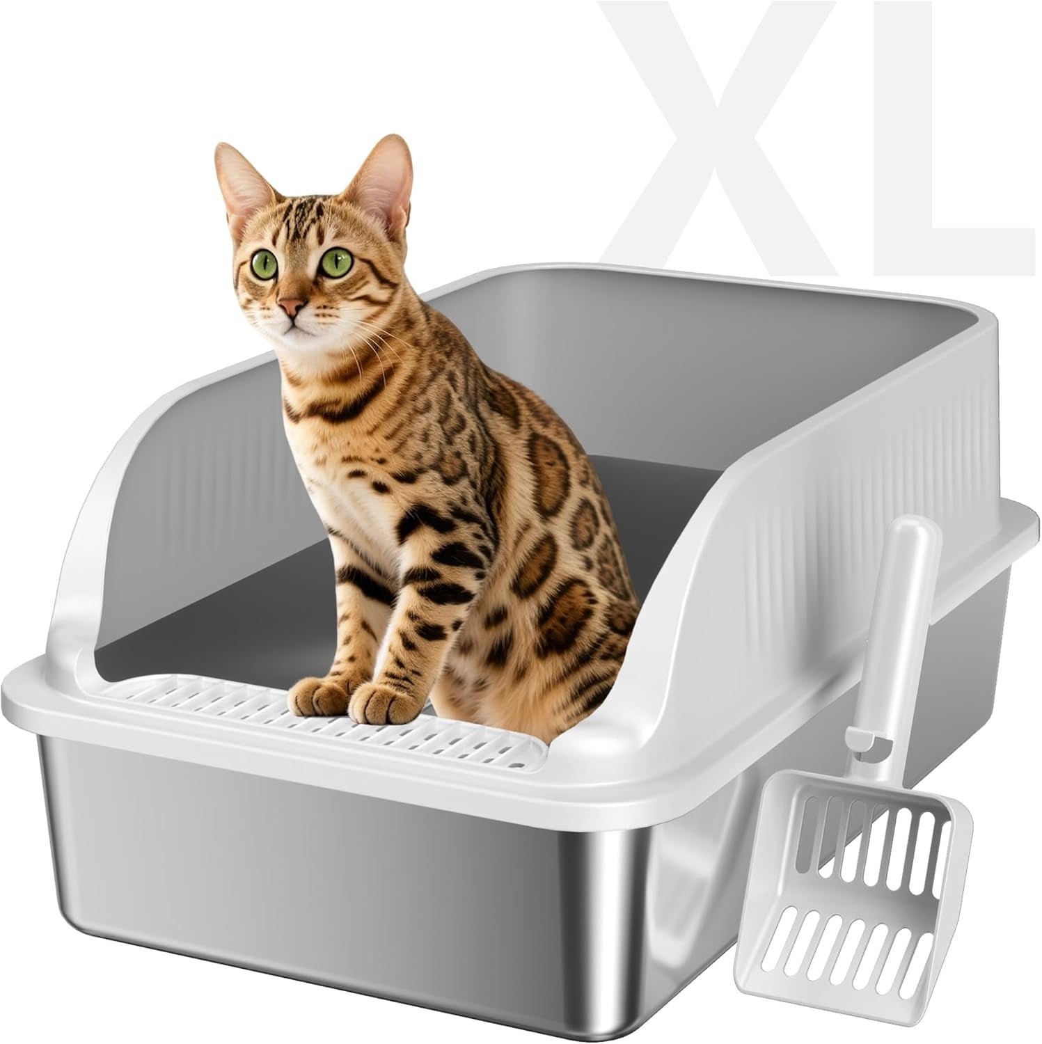 stainless-steel-cat-litter-box-with-lid-xl-metal-high-sided-litter-box-odor-free-open-top-litter-pan-easy-cleaning-anti-urine-leakage-non-stick-includes-scoop-light-grey