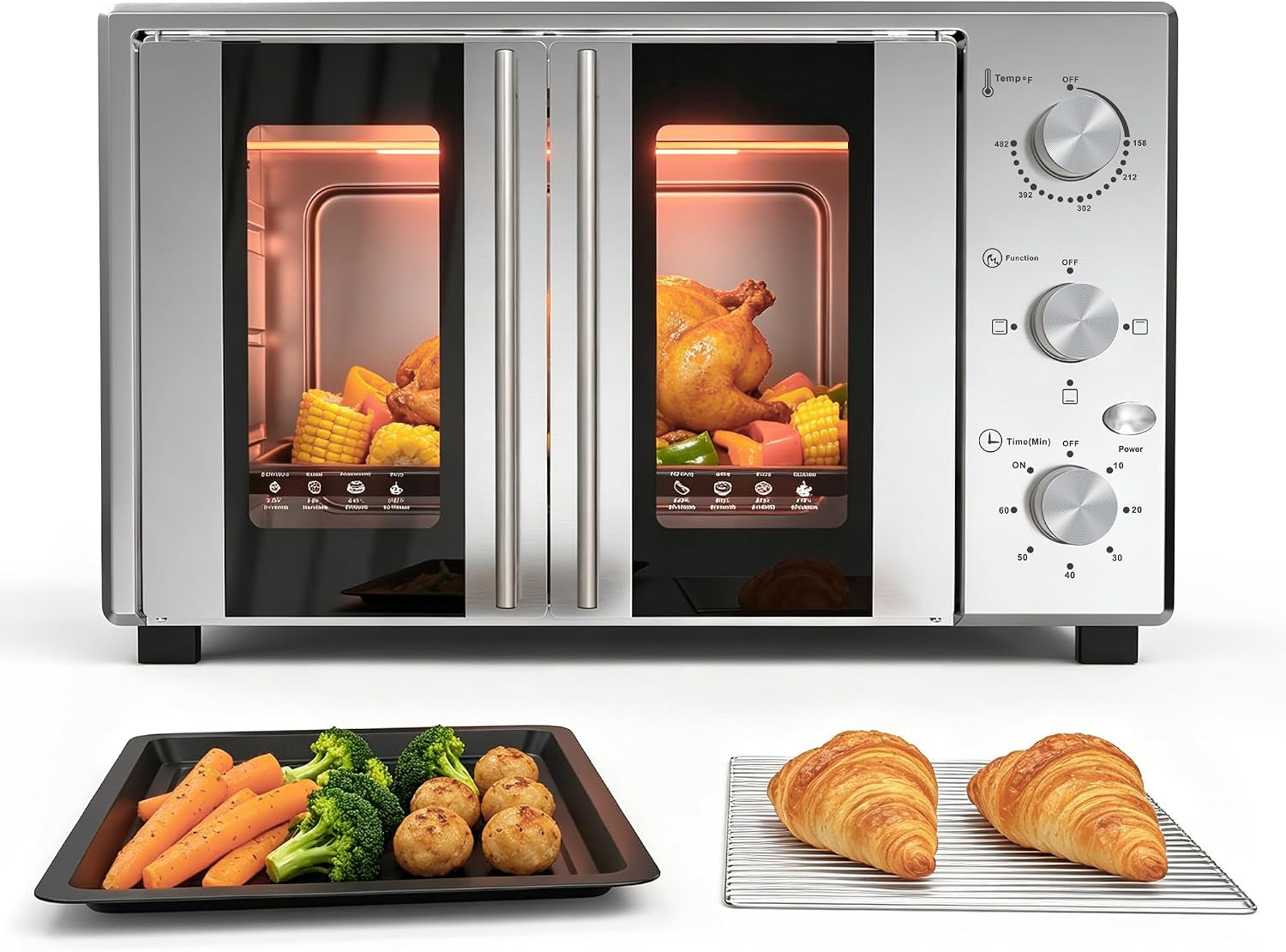 40-1qt-xl-french-door-countertop-oven-1600w-extra-large-toaster-oven-with-3-intuitive-knobs-infared-even-heating-for-12-pizza-whole-chicken-easy-to-use-stainless-steel-silver