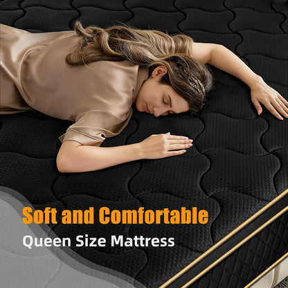 Queen Mattress 12 Inch Medium Firm Hybrid Mattress Queen Size Memory Foam Pocket Springs Queen Bed Matress in a Box for All Sleeping Positions Motion Isolation Comfortable Sleep (Black, Queen 12 Inch)5