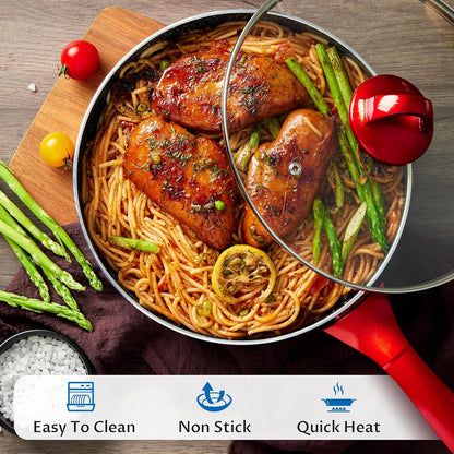 Pots and Pans Set Non Stick, Induction Cookware Set 10-Piece, Red | Stay-Cool Bakelite Handles, Pfoa-Free Nonstick Healthy Cooking Set with Frying Pans, Saucepans & Stockpot, for All Stovetops4