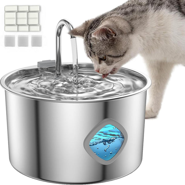 Cat Water Fountain Stainless Steel [3.2L/108Oz] Large Capacity Automatic Water Dispenser for Cats Indoor with 3 Filters Kit, LED Water Level Window, Easy to Clean, Ideal for Cats Dogs Multi-Pet Home1