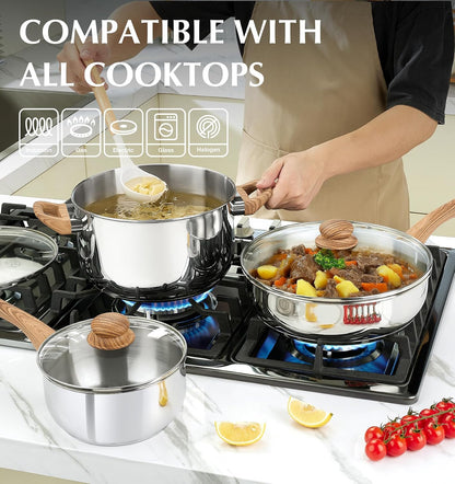 Stainless Steel Pots and Pans Set, Professional 18/10 Cookware Set Pots and Pans Set 12PCS with Cool-Touch Bakelite Handles, Tri-Ply Base Kitchen Cookware Sets, Induction Compatible5