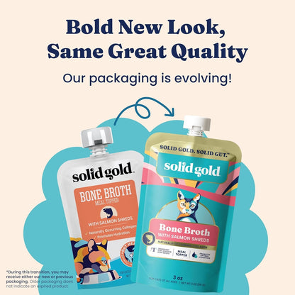 Solid Gold Bone Broth Cat Food Topper - Limited Ingredient Lickable Cat Broth Pouches W/Salmon Protein Shreds & Collagen for Hydration & Gut Support - Easy to Serve Gravy for Cats Meal Topper - 12Ct4