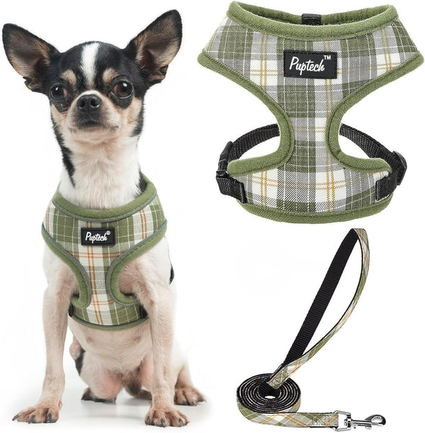 PUPTECK Soft Mesh Dog Harness Small Sized and Leash Set Pet Puppy Cat Comfort Padded Vest No Pull Harnesses, Beige, S88