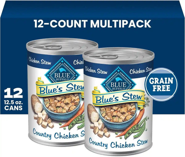 Blue Buffalo Blue’S Stew Variety Pack Hearty Beef & Country Chicken Stew Natural Grain Free Wet Dog Food with Real Meat in Thick Savory Gravy, Natural Ingredients, 12.5-Oz Cans (6 Count)13