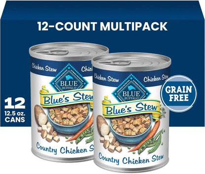 Blue Buffalo Blue’S Stew Variety Pack Hearty Beef & Country Chicken Stew Natural Grain Free Wet Dog Food with Real Meat in Thick Savory Gravy, Natural Ingredients, 12.5-Oz Cans (6 Count)13