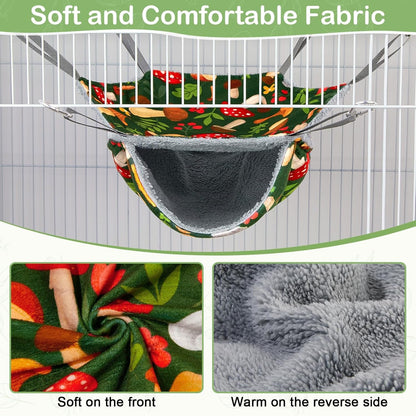 Bienbee 2 Pcs Ferret Rat Hammock Set for Cage Washable Guinea Pig Hideout Bed Soft Small Animal Hammock Tunnel Toys Ferret Cage Accessories for Hedgehog Sugar Glider Squirrel Hamster, Green Mushroom4