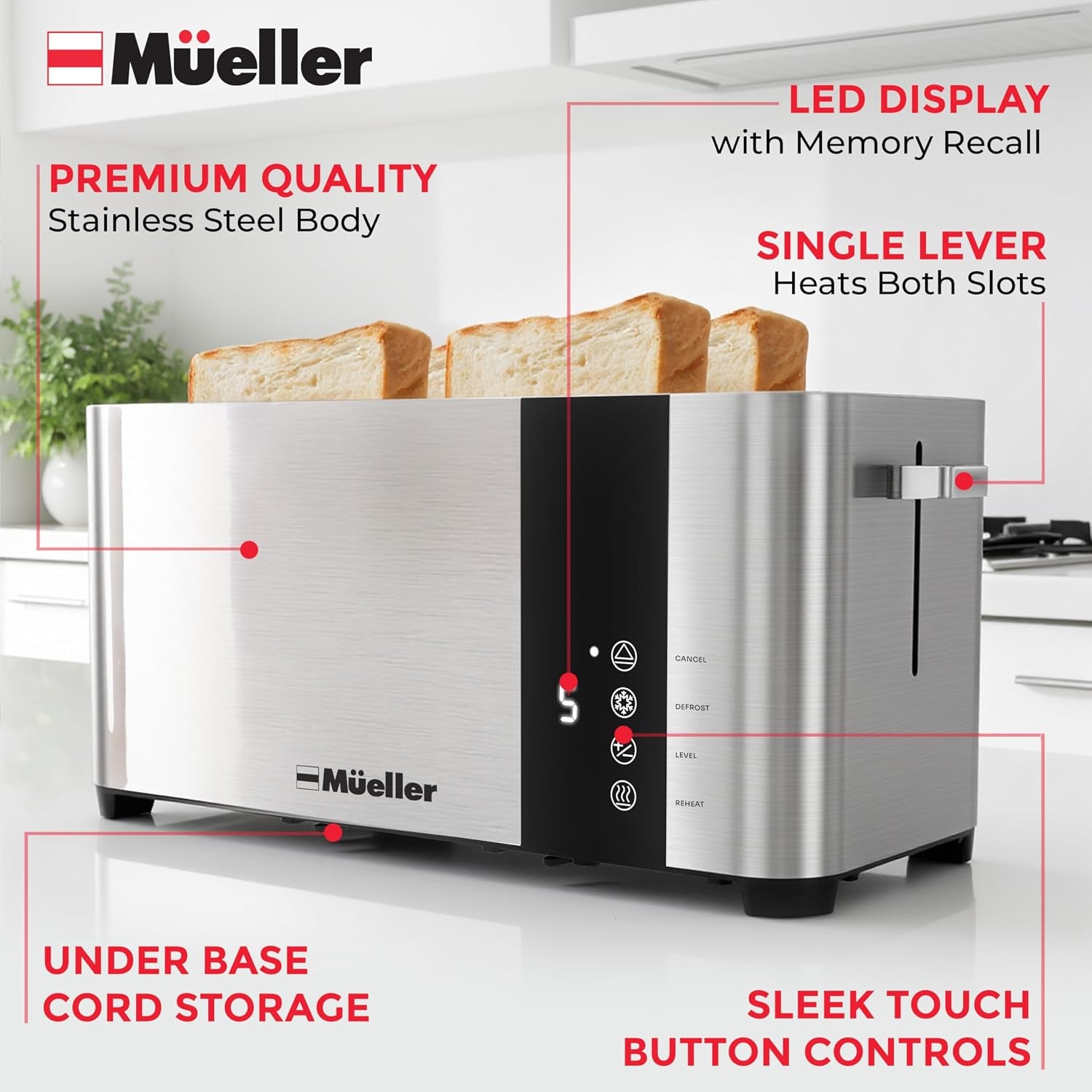 mueller-ultratoast-stainless-steel-toaster-4-slice-extra-wide-1-6-slots-for-artisan-bread-bagels-frozen-waffles-6-browning-levels-led-display-cancel-defrost-reheat-removable-crumb-tray