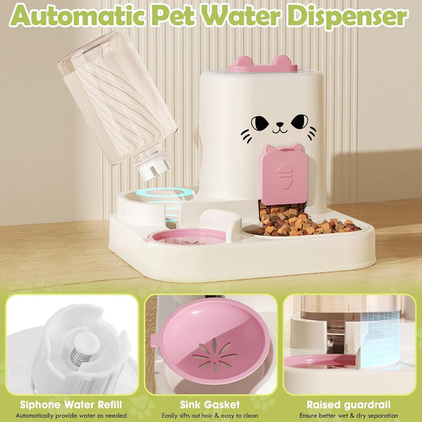 1.6L Auto Gravity Pet Feeder and 0.6L Water Dispenser Set, Automatic Cat Food and Water Dispenser, Gravity Pet Feeder for Small Medium Dog Puppy Cat Kitten (Pink)3