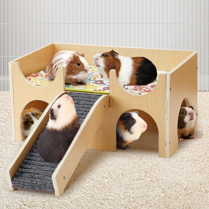 MEWTOGO Upgraded Sturdy Wooden Guinea Pig Castle with Stairs & Mat | Easy to Assemble, Sturdy, Playing Hiding House, for Hamsters Bunny Chinchillas Small Animals1