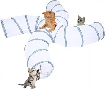 EGETOTA Cat Tunnel for Indoor Cats Large, with Play Ball S-Shape 5 Way Collapsible Interactive Peek Hole Pet Tube Toys, Puppy, Kitty, Kitten, Rabbit (Blue & Black)9