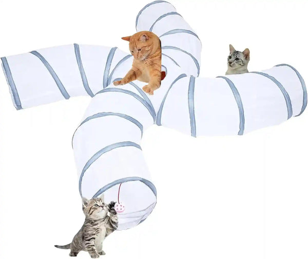 EGETOTA Cat Tunnel for Indoor Cats Large, with Play Ball S-Shape 5 Way Collapsible Interactive Peek Hole Pet Tube Toys, Puppy, Kitty, Kitten, Rabbit (Blue & Black)9
