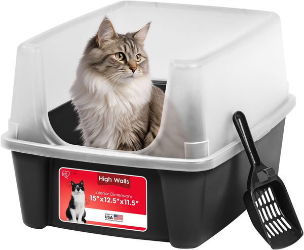 IRIS USA Large High Sided Cat Litter Box, Scatter Shield | High Kickers, Kick-Proof Sides, Extra Deep Pan, Raised Edge Protection, Keeps Floor Clean, Easy Daily Scoop1