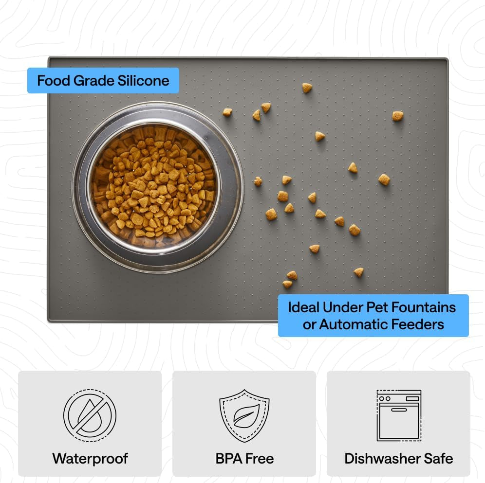 gorilla-grip-100-waterproof-raised-edge-bpa-free-silicone-pet-feeding-mat-dog-cat-food-mats-contain-spills-protects-floors-placemats-for-cats-and-dogs-water-bowl-18-5x11-5-gray