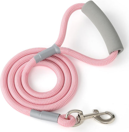 Mile High Life Dog Leash, 6FT X 1/2IN Pink, with Padded Handle | Heavy-Duty Nylon Rope Leash with Soft Handle & Steel Tips. Comfortable Grip for Daily Walks with Small to Large Dogs.1