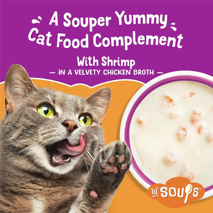 Purina Friskies Lil Soups Cat Food Topper, Shrimp, 8 Count, 1.2 Oz Cups | Grain-Free Lickable Recipe with Real Chicken in a Velvety Broth, No Fillers, Artificial Colors or Preservatives2