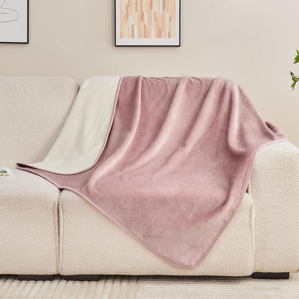 Waterproof Blanket 60"X80" for Adults, Reversible Waterproof Bed Cover for Dogs Cats Pets, Soft Leakproof Blanket for Bed Couch Sofa Furniture Protector, Dusty Pink/Off White16