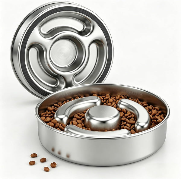 AIPERRO Stainless Steel Non Slip Slow Feeder Dog Bowl, 4 Cups Metal Dog Food Bowls for Medium and Large Dogs, Fun Bloat Stop Pet Bowl Dogs Water Bowl for Fast Eaters, Slows down Pets Eating9