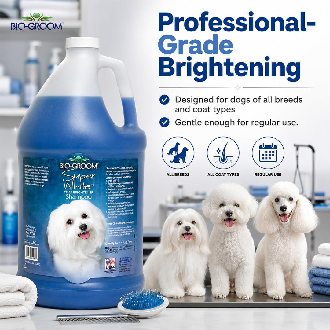 bio-groom-super-whitening-dog-shampoo-whitening-pet-shampoo-dog-bathing-supplies-puppy-wash-grooming-supplies-cruelty-free-1-gallon