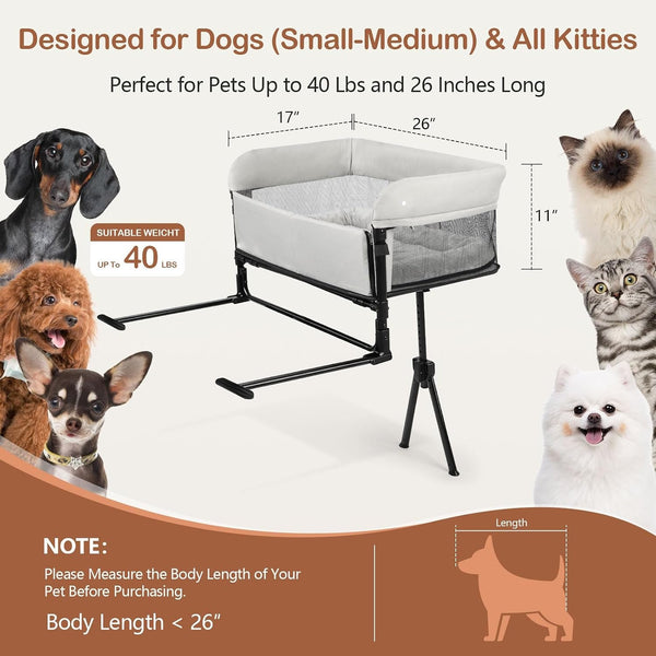 Bedside Dog Bed, Adjustable to Human Bed Height, 11-Inch Guardrail, Foldable & Portable Pet Bed Attachment, Improves Owner'S Sleep Quality, for Small Size Dogs (<40 LBS) & All Cats3