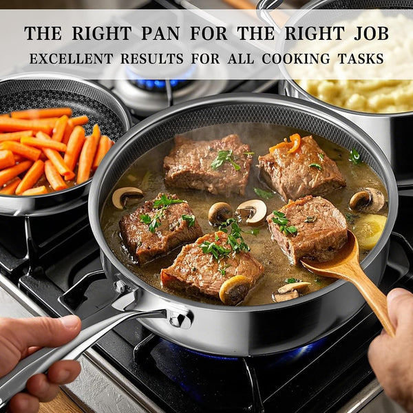 Hybrid Tri-Ply Stainless Steel Cookware Set Oven Safe | Pots and Pans Set Non Stick with Steamer Basket, Non Toxic Induction Cookware, Kitchen Cookware Sets PFOA & PTFE Free4
