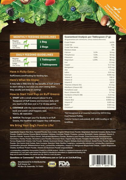 Dog Food Topper for Dogs – Vitasmart Powder with 25 Vitamins & Minerals, 15 Probiotics & 20 Digestive Enzymes – Gut, Immune, Skin & Mobility Support – All Breeds & Ages – Ruff Greens 6.9Oz | with 25 Vitamins & Minerals, 15 Probiotics & 20 Digestive Enzymes – Gut, Immune, Skin & Mobility Support – All Breeds & Ages3