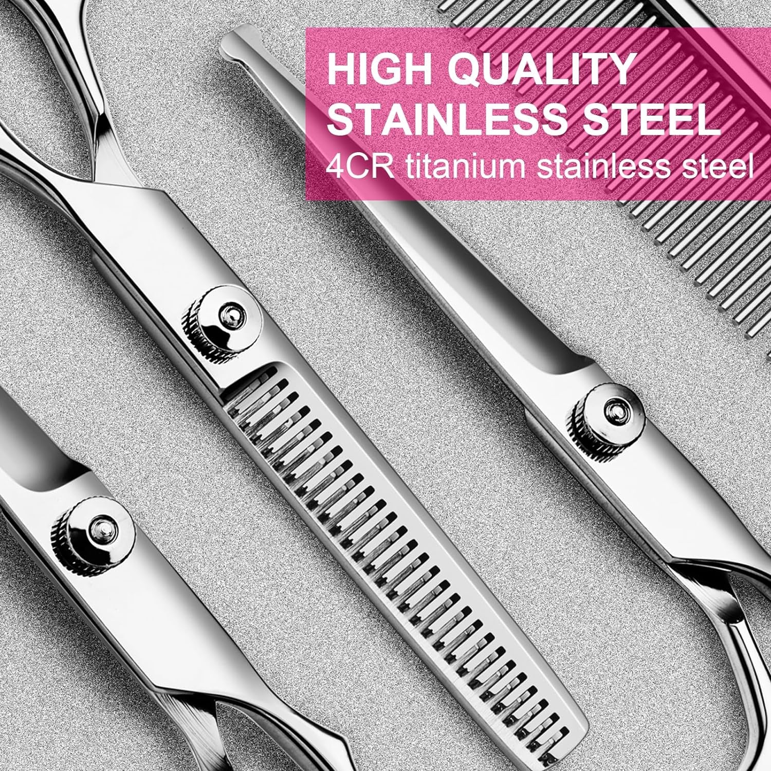 tinmarda-dog-grooming-kit-professional-stainless-steel-dog-grooming-scissors-with-curved-shears-pink-finger-rings-4-piece-sharp-durable-pet-shears-for-dogs-cats-at-home-salon-quality-grooming