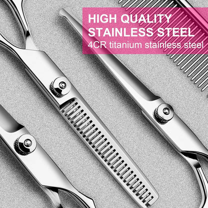 TINMARDA Dog Grooming Kit, Professional Stainless Steel Dog Grooming Scissors with Curved Shears, Pink Finger Rings - 4 Piece Sharp Durable Pet Shears for Dogs Cats at Home Salon-Quality Grooming2