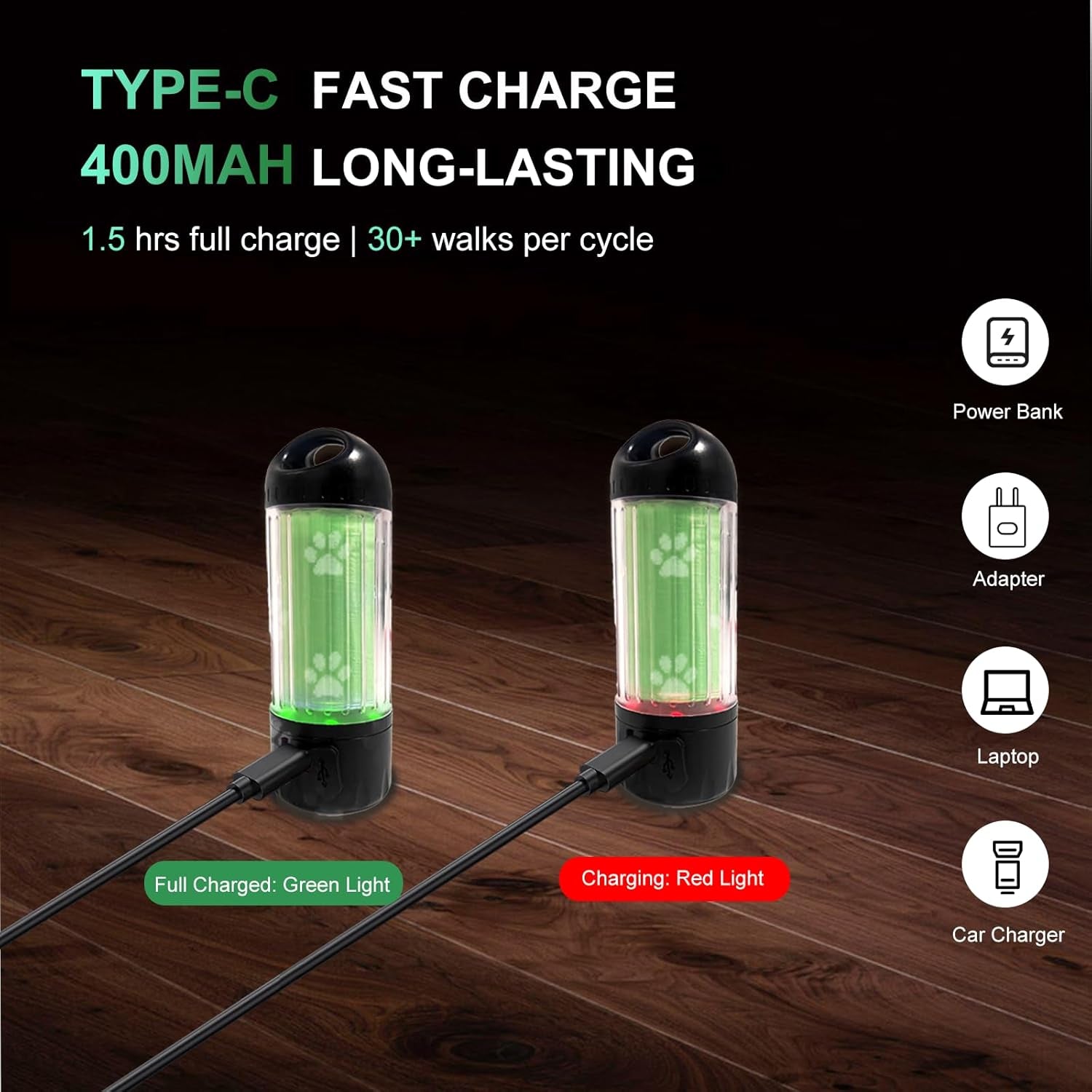 tubasion-3-in-1-dog-poop-bag-holder-with-flashlight-7-color-usb-c-rechargeable-doggie-bag-holder-for-leash-ipx6-waterproof-anti-slip-clip-pet-waste-bag-dispenser-for-walking-1-dispenser-30-bags