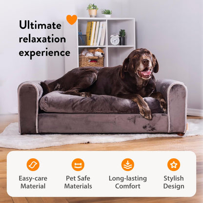 Moots Furry Pet Lounge, Pet Bed with 2 Pillows, Deluxe Sofa for Dogs, Easy to Coordinate, Stylish and Cleanable Dog Sofa, Couch - Charcoal, Large3