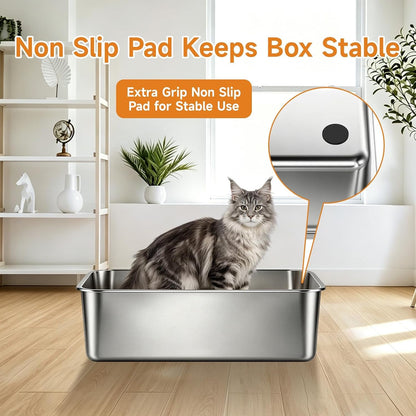 Stainless Steel Litter Box, Metal Litterpan for Small Cats Odor Free | Metal Litter Pan Tray Toilet Easy Clean Extra Large Leakproof Scoop Open Top Rust‑Proof Indoor Cats Kittens Low Entry Grey8