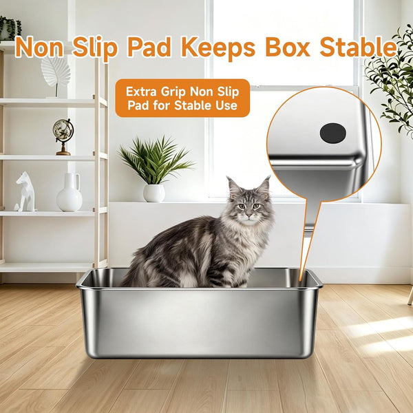 Stainless Steel Litter Box, Metal Litterpan for Small Cats Odor Free | Metal Litter Pan Tray Toilet Easy Clean Extra Large Leakproof Scoop Open Top Rust‑Proof Indoor Cats Kittens Low Entry Grey8