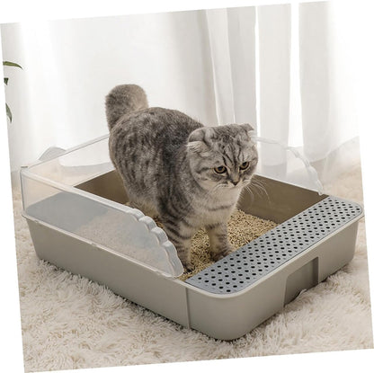 SUPVOX Cat Litter Pan Toilet Semi-Enclosed Anti-Splash Resistant Plastic Litter Box with Removable Cover Small Gray for Kitten Housebreaking and Indoor Use6
