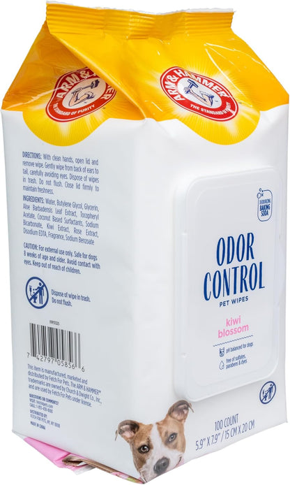 Arm & Hammer Odor Control Dog Wipes, Kiwi Blossom, 100 Count | Baking Soda Deodorizing Formula for Gentle Everyday Cleaning between Baths2