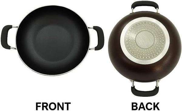 Kadhai Nonstick Kadai with Glass Lid All Purpose Cookware Indoor Outdoor Aluminum Induction Base Deep Fry Pan Stir Fry Pan Wok Skillet Deep Frying Pan (240Mm) 2.2 Ltr6