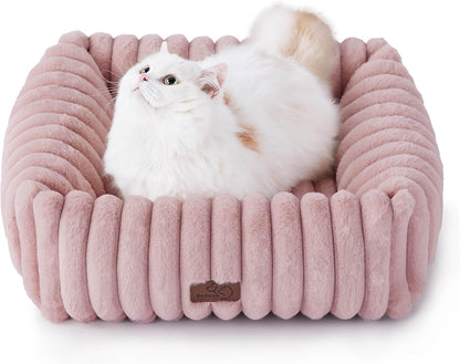 Bedsure Comfyfleece™ Cute Dog Bed for Small Medium Dogs Washable,25In Cream | Furry Puppy Beds,Square Rectangle Orthopedic Corduroy Aesthetic Pet Beds,Removable Zipper Cover,Non-Slip Bottom,Up to 15 Lbs44