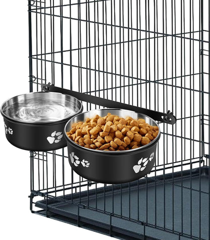 Yummy Sam Hanging Pet Dog Food Water Bowl for Cage, Stainless Steel Non-Spill Kennel Bowls with Clamp Holder Crate Feeder Dish for Medium Large Dogs Pets (Silver, L (44 OZ+44 OZ))8