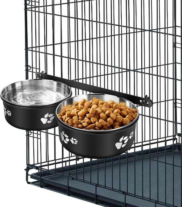 Yummy Sam Hanging Pet Dog Food Water Bowl for Cage, Stainless Steel Non-Spill Kennel Bowls with Clamp Holder Crate Feeder Dish for Medium Large Dogs Pets (Silver, L (44 OZ+44 OZ))8